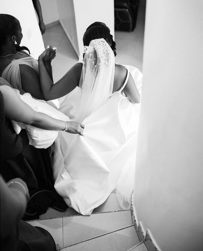 Ghanaian bride in white wedding gown