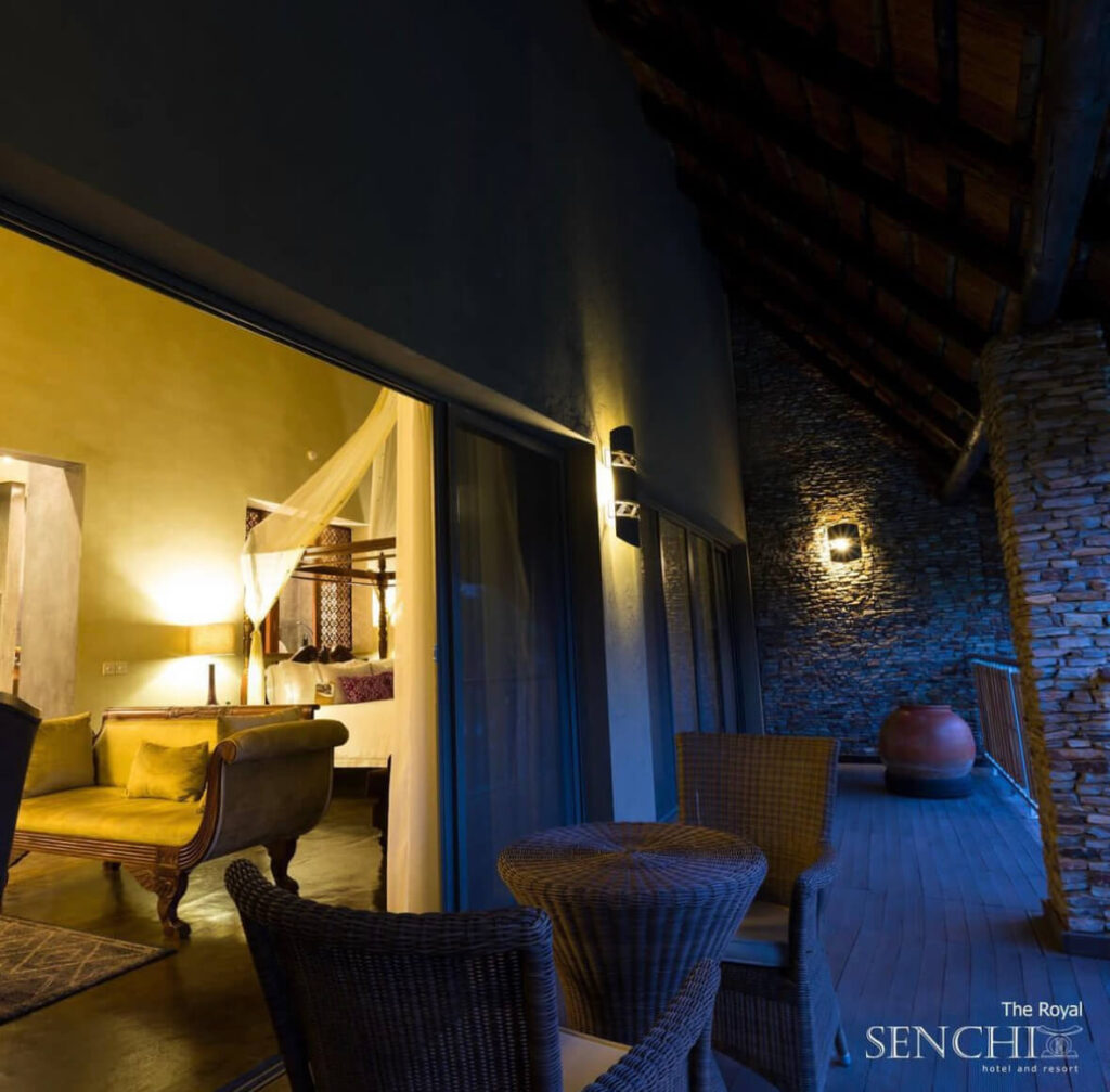 What are the accommodation options at The Royal Senchi?