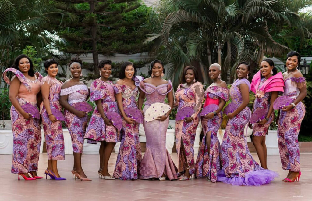 Here are beautiful photos of bridesmaids in Ghanaian wedding outfit