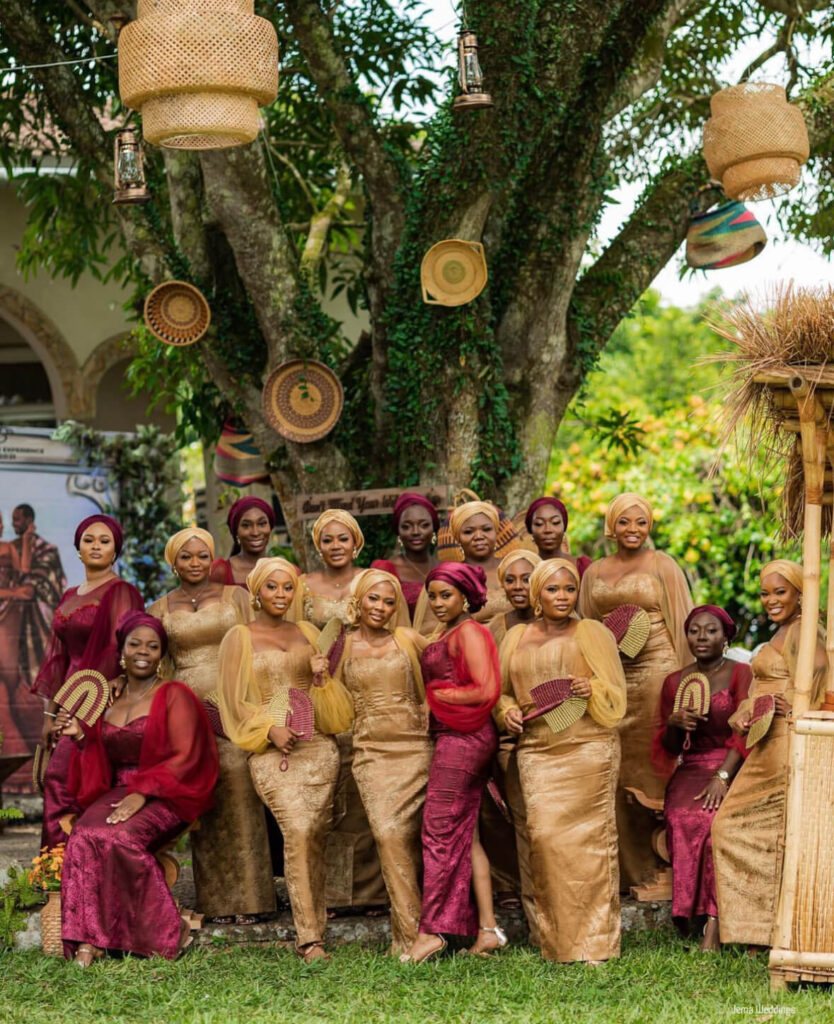 Here are beautiful photos of bridesmaids in Ghanaian wedding outfit