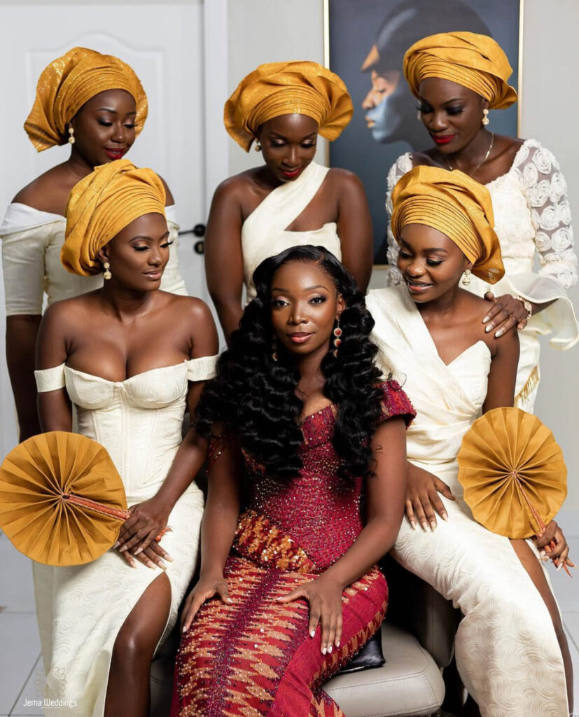 Here are beautiful photos of bridesmaids in Ghanaian wedding outfit