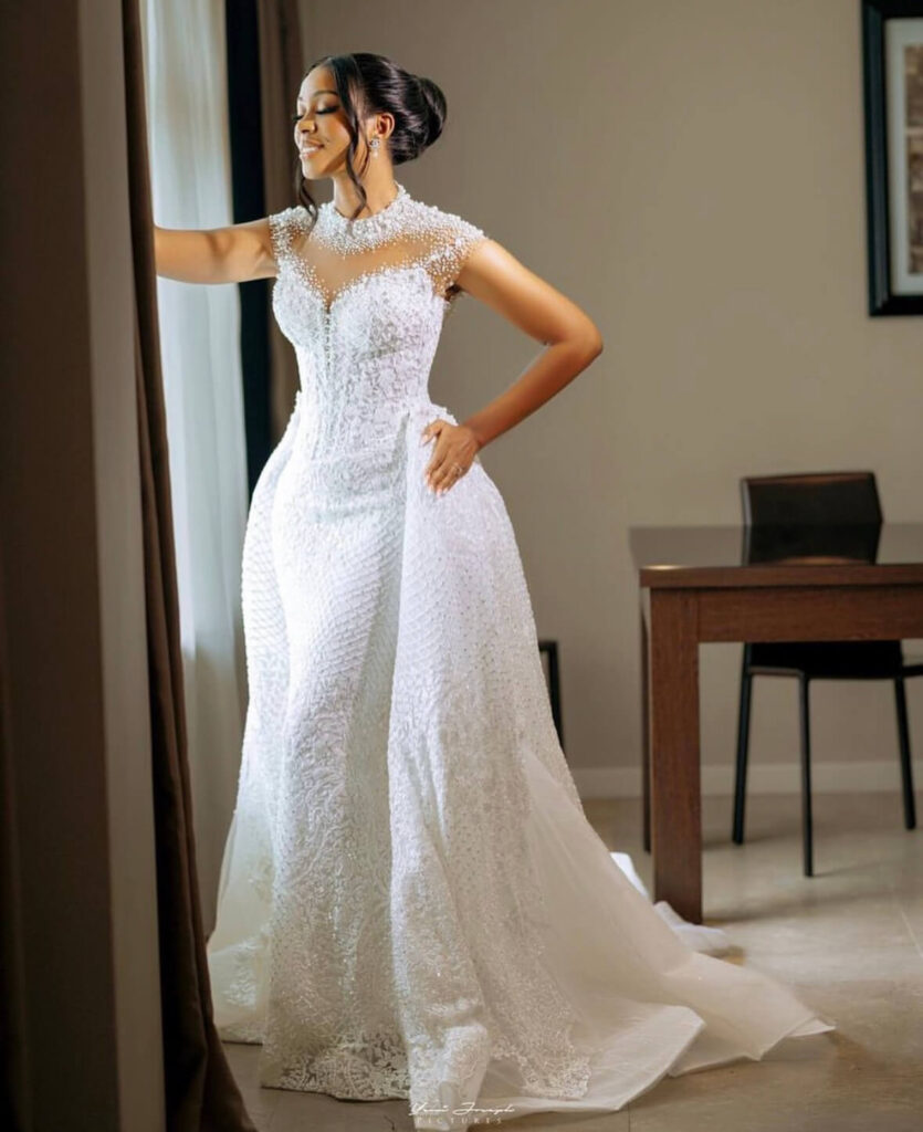 Top Ghanaian wedding dress designers:White wedding gown by Pistis Ghana