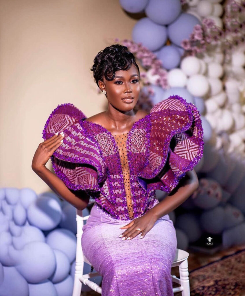 Top Ghanaian wedding dress designers: Kente wedding dress by Sima Brew